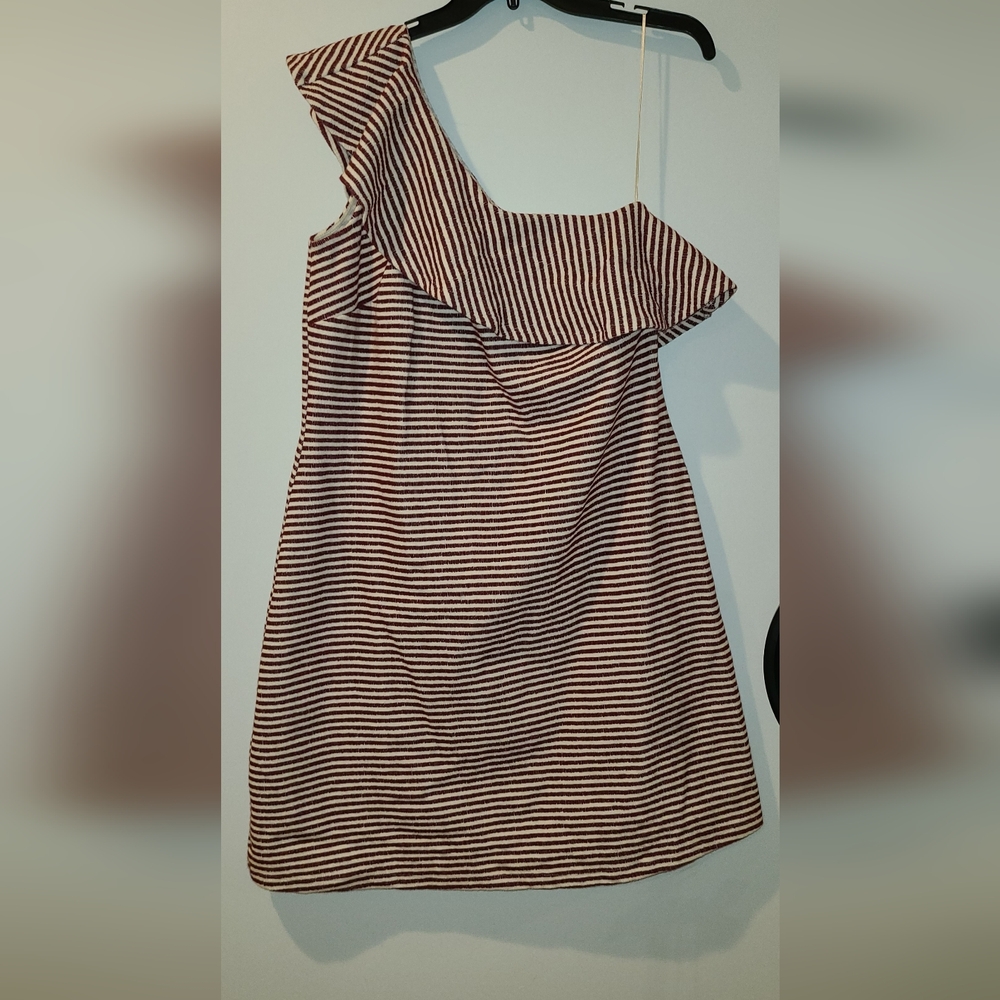 LOFT Plus Size Striped One Shoulder Dress Ruffle 14 Plus (14W)